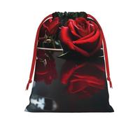 Red Mirror Rose Print Drawstring Gift Bag,Party Gift Bags,Reusable Christmas Drawstring Wrapping Bags