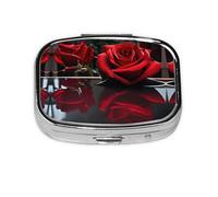 Red Mirror Rose Print Square Pill Box,Portable for Pocket Or Purse Pill Organizer Pill Container Holder