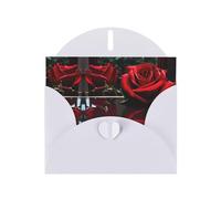 Red Mirror Rose Printing Blank Pearl Paper Greeting Card,Unique Notecards Designs, Envelopes For Thank You, Invitations