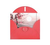 Red MJHKXLJ Bamboo and Cherry blossoms Tree Zen Prints Pearlized Greeting Card - Envelope Included - Perfect for Christmas, Birthdays, Valentines, Weddings, and More