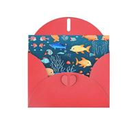 Red MJHKXLJ Blue underwater world of fish Prints Pearlized Greeting Card - Envelope Included - Perfect for Christmas, Birthdays, Valentines, Weddings, and More