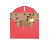 Red MJHKXLJ cartoon donkey Prints Pearlized Greeting Card - Envelope Included - Perfect for Christmas, Birthdays, Valentines, Weddings, and More
