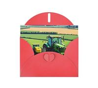 Red MJHKXLJ Farm Tractor Harvest Prints Pearlized Greeting Card - Envelope Included - Perfect for Christmas, Birthdays, Valentines, Weddings, and More