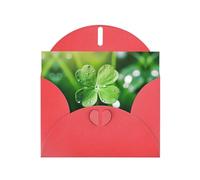 Red MJHKXLJ four-leaf clover Prints Pearlized Greeting Card - Envelope Included - Perfect for Christmas, Birthdays, Valentines, Weddings, and More