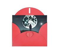 Red MJHKXLJ Full Moon in Night Prints Pearlized Greeting Card - Envelope Included - Perfect for Christmas, Birthdays, Valentines, Weddings, and More