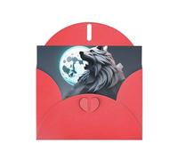 Red MJHKXLJ Full-Moon Wolves 3D Prints Pearlized Greeting Card - Envelope Included - Perfect for Christmas, Birthdays, Valentines, Weddings, and More