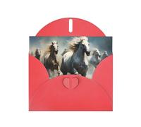 Red MJHKXLJ Horses running wild in the river Prints Pearlized Greeting Card - Envelope Included - Perfect for Christmas, Birthdays, Valentines, Weddings, and More