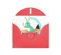 Red MJHKXLJ Jade Rabbit on the planet Prints Pearlized Greeting Card - Envelope Included - Perfect for Christmas, Birthdays, Valentines, Weddings, and More