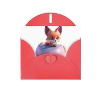 Red MJHKXLJ Little fox on the pink planet Prints Pearlized Greeting Card - Envelope Included - Perfect for Christmas, Birthdays, Valentines, Weddings, and More