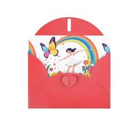 Red MJHKXLJ Little girl dancing under the rainbow Prints Pearlized Greeting Card - Envelope Included - Perfect for Christmas, Birthdays, Valentines, Weddings, and More
