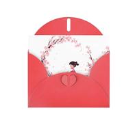 Red MJHKXLJ Little girl picking cherry blossoms Prints Pearlized Greeting Card - Envelope Included - Perfect for Christmas, Birthdays, Valentines, Weddings, and More