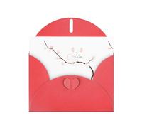 Red MJHKXLJ Little mouse on magnolia branch Prints Pearlized Greeting Card - Envelope Included - Perfect for Christmas, Birthdays, Valentines, Weddings, and More