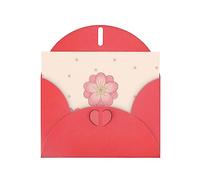 Red MJHKXLJ Little pink cherry blossoms Prints Pearlized Greeting Card - Envelope Included - Perfect for Christmas, Birthdays, Valentines, Weddings, and More