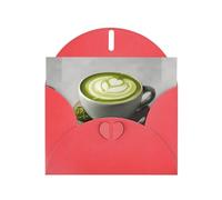 Red MJHKXLJ Matcha latte art coffee Prints Pearlized Greeting Card - Envelope Included - Perfect for Christmas, Birthdays, Valentines, Weddings, and More
