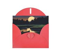 Red MJHKXLJ Moonlit Canoe River Prints Pearlized Greeting Card - Envelope Included - Perfect for Christmas, Birthdays, Valentines, Weddings, and More