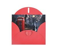 Red MJHKXLJ Red Phone Booth London Street Prints Pearlized Greeting Card - Envelope Included - Perfect for Christmas, Birthdays, Valentines, Weddings, and More