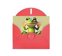 Red MJHKXLJ The funny frog doing yoga Prints Pearlized Greeting Card - Envelope Included - Perfect for Christmas, Birthdays, Valentines, Weddings, and More