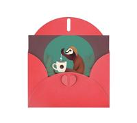 Red MJHKXLJ Yoga Sloth Coffee Prints Pearlized Greeting Card - Envelope Included - Perfect for Christmas, Birthdays, Valentines, Weddings, and More