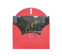 Red MJHKXLJ Young sprouts in the rainy season Prints Pearlized Greeting Card - Envelope Included - Perfect for Christmas, Birthdays, Valentines, Weddings, and More