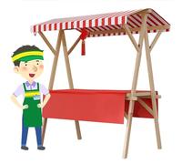 Red Mobile Food Cart for Street Vendors Folding Wooden Display Stall for Outdoor Markets Camping & County Fairs 59-inch Pushcart for Business Use