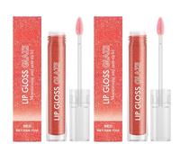 Red Moisturizing Lip Gloss with Fine Shimmer - Non-Sticky, Long-Lasting Color, Enhances Lip Volume & Softness (2pcs)