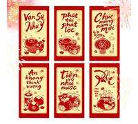 Red Money Envelopes, 2026 Vietnamese Lunar Wallets, Pack of 6 Glitter New Year Red Envelopes for Wedding, Birthday, Festival, Holiday, Party, Celebrations, Events, Couples, Parents, Family