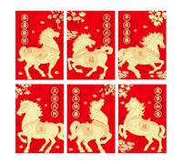 Red Money Envelopes - 6 Pocket Horse Pattern | 2026 Chinese New Year Envelopes With Blessing And Hot Foil - For Family With Friends Birthday Move-In Party N