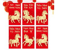 Red Money Envelopes - Pack of 6 Horse Pattern, 2026 Red Vietnamese Paper Envelopes | For Boy Girl Adult Family Friend Birthday Housewarming Winter Party
