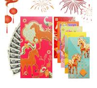 Red Money Envelopes | Pack of 6 with Horse Pattern, 2026 Chinese New Year Envelopes with Paper Cut Patterns, for Boys, Girls, Family, Friends, Birthday, Lunar New Year