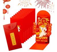 Red Money Envelopes - Paper 17 x 9 cm 2026 3D Lunar Bag | 10 Red Envelopes for New Year's Eve Cash for Weddings, Birthdays, Holidays, Celebrations, Events, Parties, Parents, Friends, Family