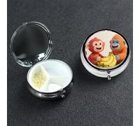 Red Monkey Orangutan Banana Pill Box 3 Compartment Waterproof Pill Container with Mirror Metal Medicine Box Organizer Portable Vitamin Case for Pocket & Purse Travel - Round