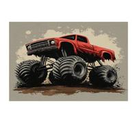 Red Monster Car Placemats Heat Resistant Washable Oxford Cloth Table Mats Set of 4 Home Kitchen Decoration, Easy to Clean