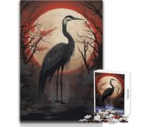 Red Moon And Black Stork 1000 Pieces Jigsaws Adults Puzzles Gifts Educational Mental Skill Game Memorable Thoughtful Gift Selection Size 38x52cm