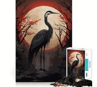 Red Moon And Black Stork Jigsaw Puzzle for Adults 1000 Pieces Mind Puzzle Calm Pastime Image Assembly Lovely Present (38x52cm)