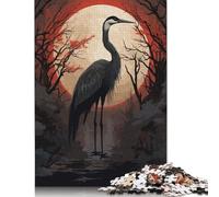 Red Moon And Black Stork Jigsaw Puzzles Puzzles for Adults Kids. 1000 Piece Whimsical Challenge Toy Educational Games Home Decoration for Adults& Kids Age 14 Years Up 1000pcs (75x50cm)