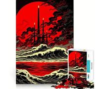Red Moon And Burning Candles 1000 Pieces Jigsaw Puzzles for Adults Mind Exercise Toy Relax Time Precision Cut Stylish Gift (38x52cm)