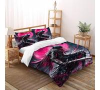 Red Moon Armored Bedding Set 3D Digital Printing Gothic Themes Duvet Cover Set Microfiber Comforter Cover Universal for All Seasons Pillowcase Double（200x200cm）