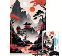 Red Moon Asian Style Jigsaw Puzzles for Adults 1000 Piece Smart Game Relaxing Fun Pattern Assembly Cherished Gift (38x26cm)