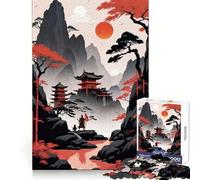 Red Moon Asian Style Jigsaw Puzzles for Adults 1000 Piece Smart Game Relaxing Fun Pattern Assembly Cherished Gift (38x26cm)