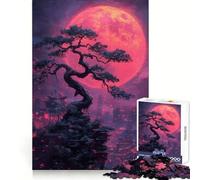 Red Moon Bonsai Cityscape Jigsaw Puzzles for Teenagers 1000 Pieces Recall Boost Gentle Relax Smooth Cut Stylish Gift (38x52cm)