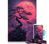 Red Moon Bonsai Cityscape Jigsaw Puzzles for Teenagers 1000 Pieces Recall Boost Gentle Relax Smooth Cut Stylish Gift (38x52cm)