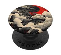 Red Moon Celestial, Cloudscape, Japanese Art Inspired Design PopSockets Adhesive PopGrip