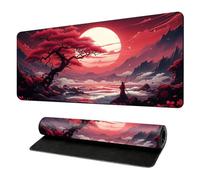 Red Moon Cherry Blossoms Gaming Mouse Pad Black and Red Japanese Style Extra Large Keyboard Mouse Mat XXL Non-Slip Rubber Base Personalized Desk Pad for Home Computer Office Laptop (M,600*300*3mm)
