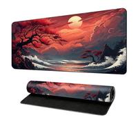 Red Moon Cherry Blossoms Gaming Mouse Pad Black and Red Japanese Style Extra Large Keyboard Mouse Mat XXL Non-Slip Rubber Base Personalized Desk Pad for Home Computer Office Laptop (C,700*300*3mm)