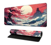 Red Moon Cherry Blossoms Gaming Mouse Pad Black and Red Japanese Style Extra Large Keyboard Mouse Mat XXL Non-Slip Rubber Base Personalized Desk Pad for Home Computer Office Laptop (G,900*400*3mm)