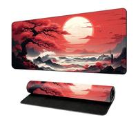 Red Moon Cherry Blossoms Gaming Mouse Pad Black and Red Japanese Style Extra Large Keyboard Mouse Mat XXL Non-Slip Rubber Base Personalized Desk Pad for Home Computer Office Laptop (O,800*300*3mm)