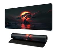 Red Moon Cherry Blossoms Gaming Mouse Pad Black and Red Japanese Style Extra Large Keyboard Mouse Mat XXL Non-Slip Rubber Base Personalized Desk Pad for Home Computer Office Laptop (V,800*400*3mm)