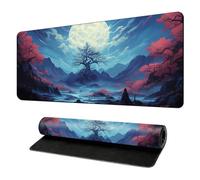 Red Moon Cherry Blossoms Gaming Mouse Pad Black and Red Japanese Style Extra Large Keyboard Mouse Mat XXL Non-Slip Rubber Base Personalized Desk Pad for Home Computer Office Laptop (Q,900*400*3mm)