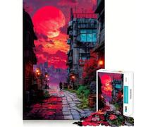 Red Moon Cityscape 1000 Piece Jigsaw Puzzles for Adults Jigsaw Mind Play Home Pastime Clean Edge Lovely Present (38x26cm)