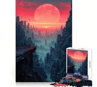 Red Moon Cityscape 1000 Pieces Jigsaw Puzzles for Adults Mind Exercise Toy Relax Time Precision Cut Stylish Gift (38x26cm)